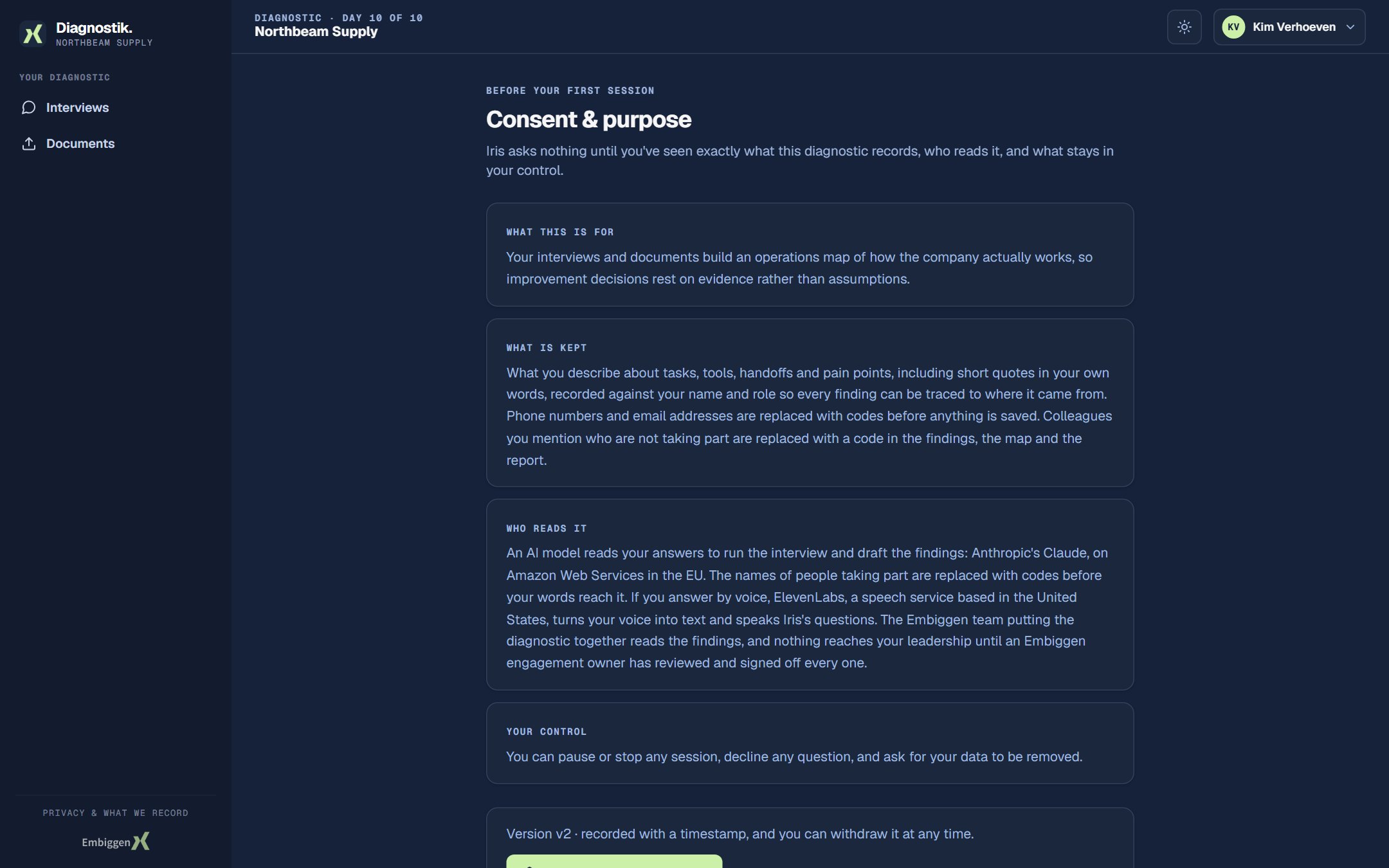 Consent and purpose page