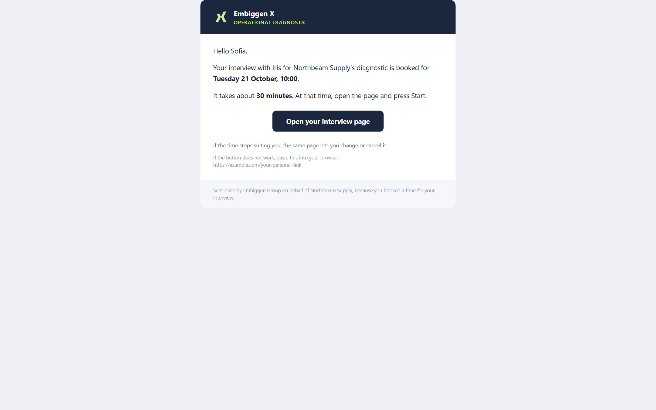 The booking confirmation email